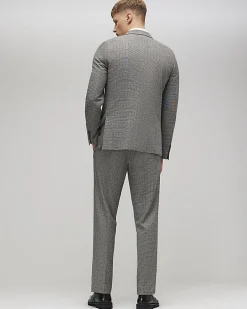 Grey Slim Fit Stretch Check Trousers