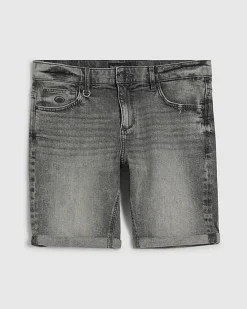 Grey Slim Fit Stretch Denim Shorts