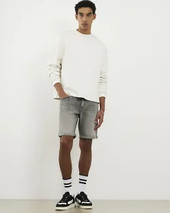 Grey Slim Fit Stretch Denim Shorts