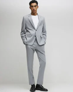 Grey Slim Fit Stretch Textured Suit Jacket