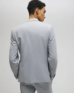 Grey Slim Fit Stretch Textured Suit Jacket