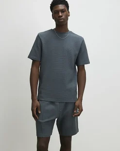 Grey Slim Fit Textured T-Shirt & Short Set