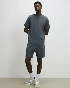 Grey Slim Fit Textured T-Shirt & Short Set