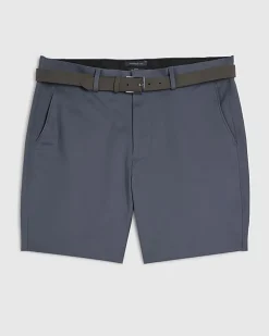 Grey Slim Stretch Chino Short with Belt