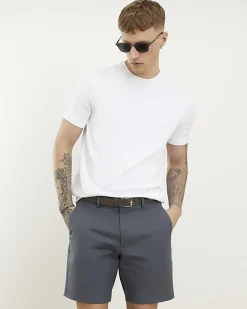 Grey Slim Stretch Chino Short with Belt
