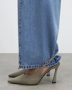 Grey Slingback Logo Court Heels