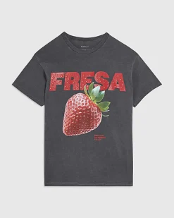 Grey Strawberry Studded Boyfriend Fit T-Shirt