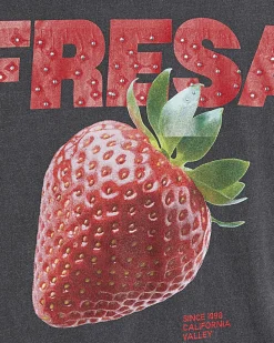 Grey Strawberry Studded Boyfriend Fit T-Shirt