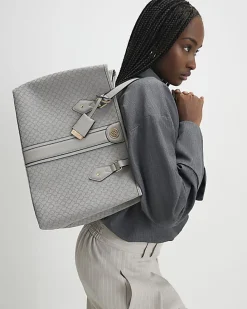 Grey Stripe Monogram Shopper Bag