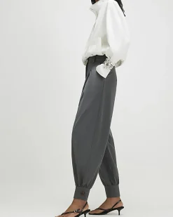 Grey Tailored Barrel Leg Trousers