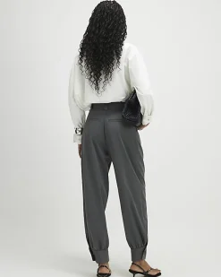 Grey Tailored Barrel Leg Trousers