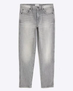 Grey Tapered Fit Stretch Jeans