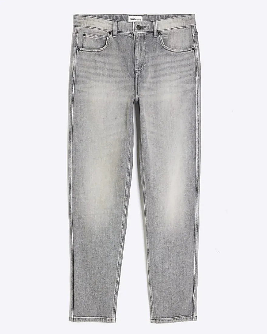 Grey Tapered Fit Stretch Jeans