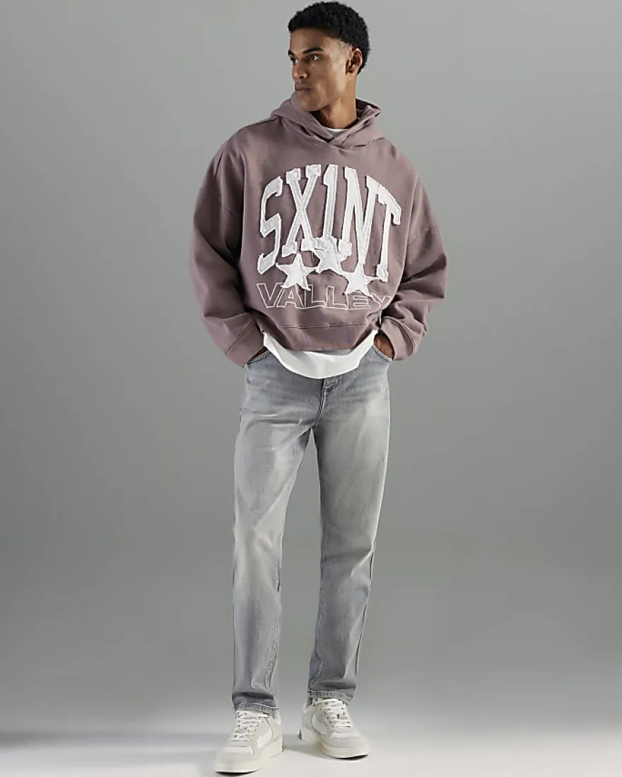 Grey Tapered Fit Stretch Jeans