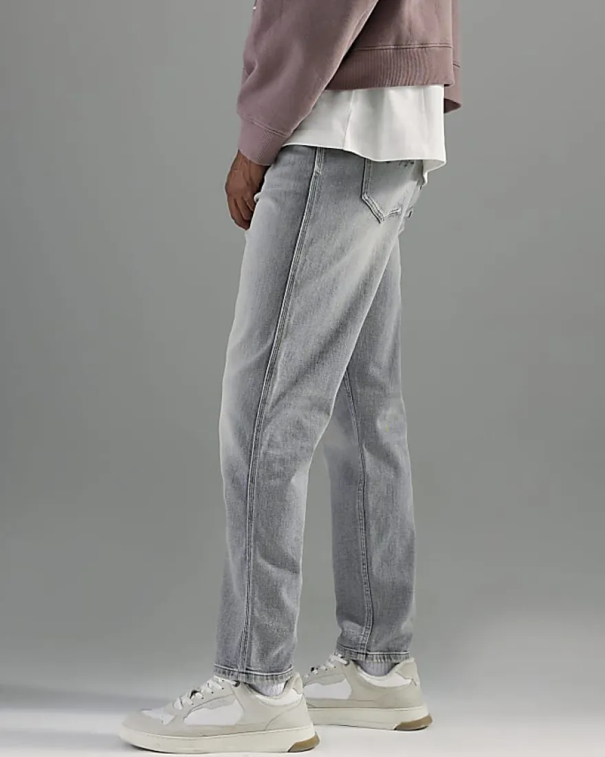 Grey Tapered Fit Stretch Jeans