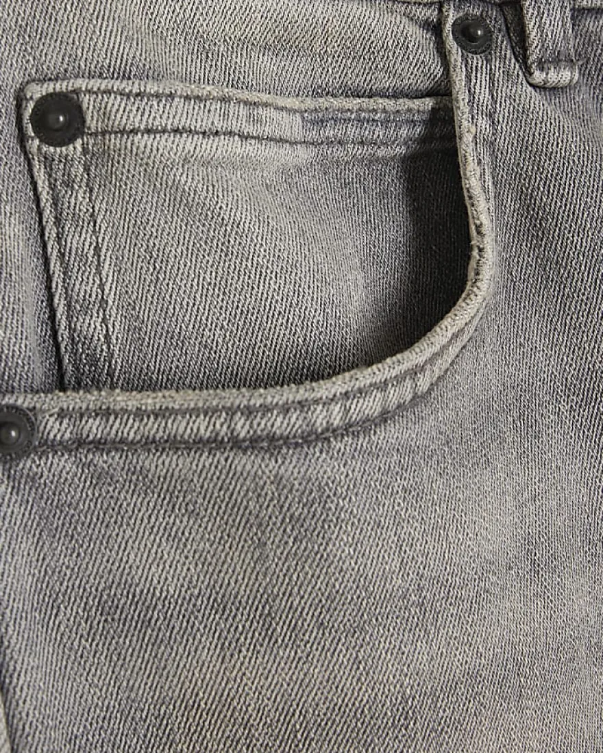 Grey Tapered Fit Stretch Jeans