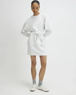 Grey Tie Front Mini Sweatshirt Dress