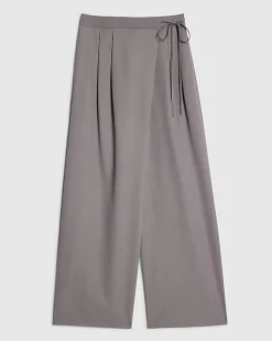 Grey Wrap Detail Wide Leg Trousers