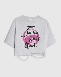 Grey Year Zero Embellished Crop T-Shirt