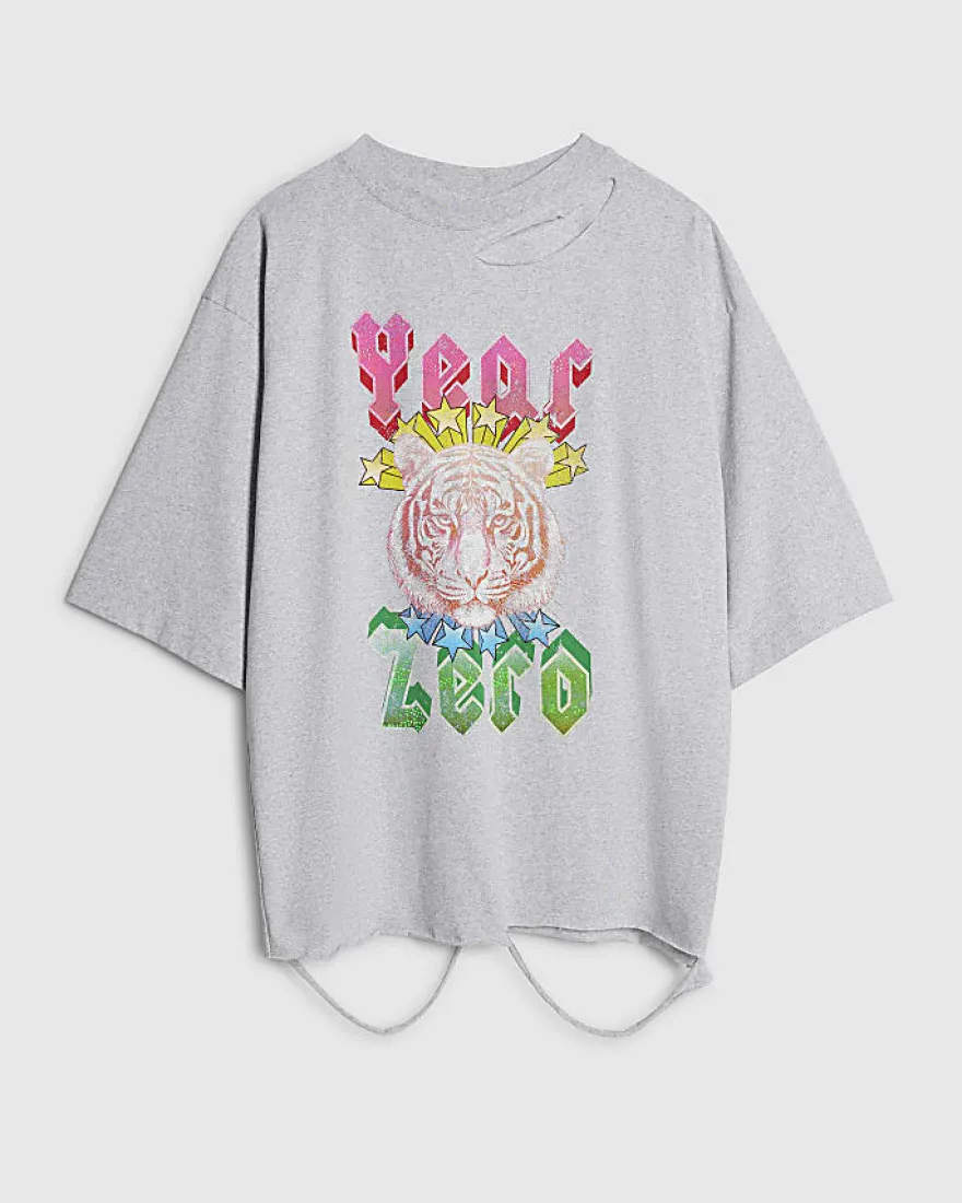 Grey Year Zero Tiger Boyfriend Fit T-Shirt