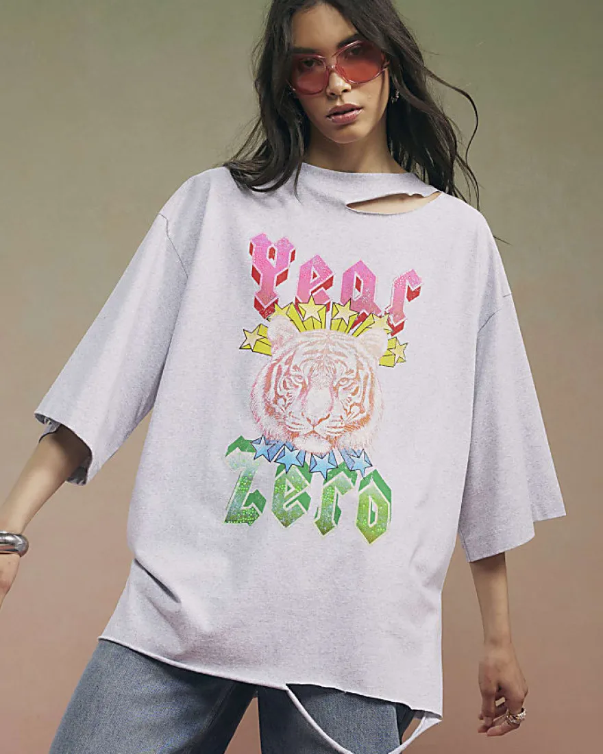Grey Year Zero Tiger Boyfriend Fit T-Shirt