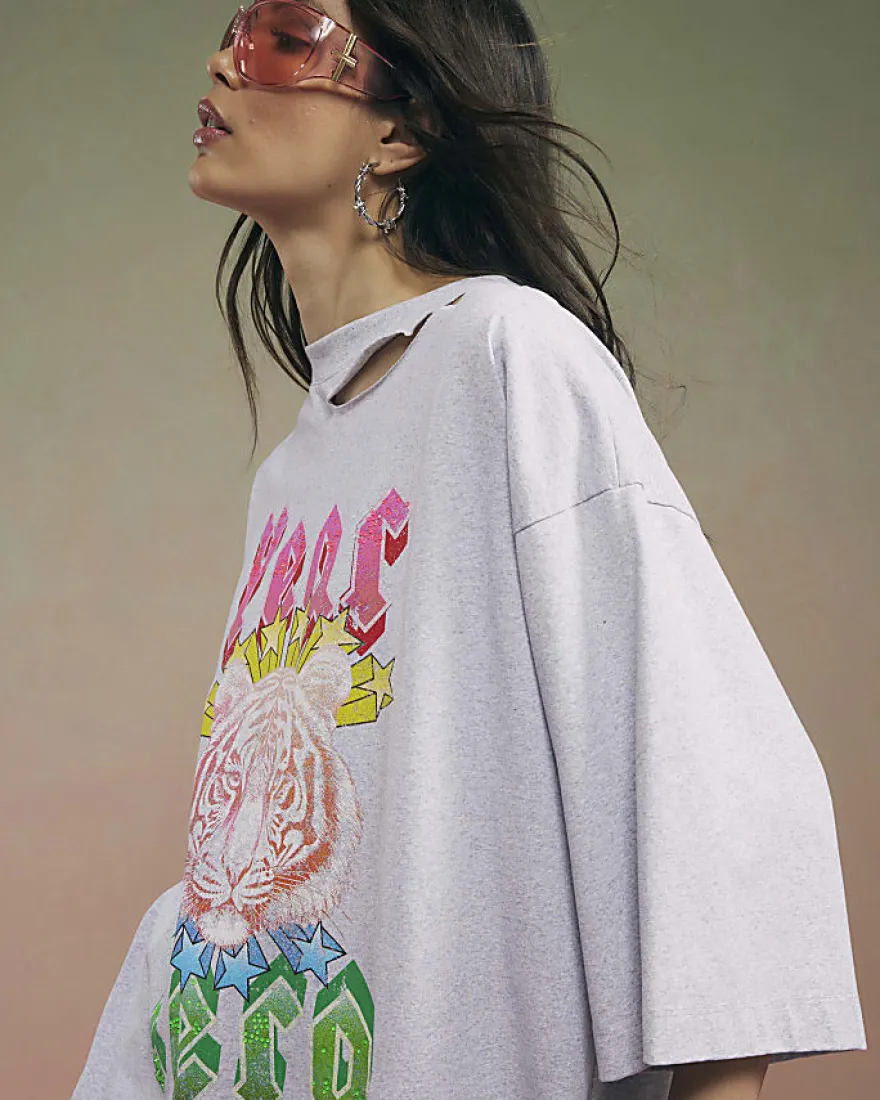 Grey Year Zero Tiger Boyfriend Fit T-Shirt