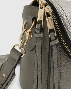 Grey Zip Detail Crossbody Bag
