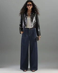 Indigo Mid Rise Tailored Baggy Wide Leg Jeans