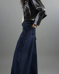 Indigo Mid Rise Tailored Baggy Wide Leg Jeans