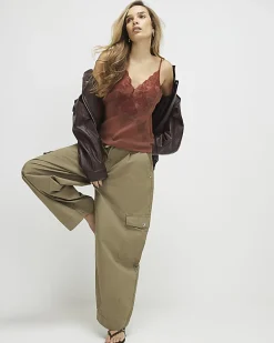 Khaki Barrel Leg Cargo Trousers