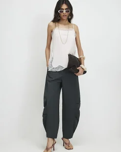 Khaki Barrel Leg Trousers