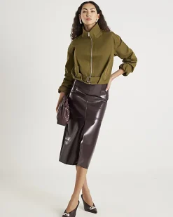 Khaki Belted Bubble Hem Jacket