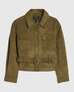 Khaki Belted Faux Suede Belted Jacket