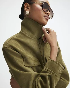 Khaki Belted Faux Suede Belted Jacket
