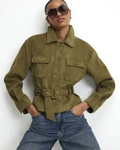 Khaki Belted Faux Suede Belted Jacket