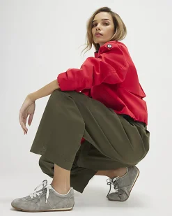 Khaki Belted Wide Leg Poplin Trousers