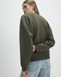 Khaki Contrast Embroidered Floral Sweatshirt