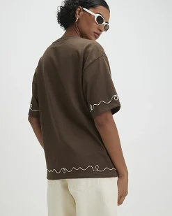 Khaki Crew Neck Embroidered T-Shirt