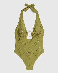Khaki Diamante Ring Swimsuit