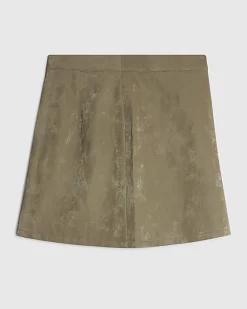 Khaki Faux Leather Hammered Mini Skirt