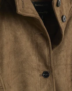 Khaki Faux Suede Drawstring Hem Bomber Jacket
