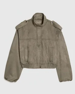 Khaki Faux Suede Shoulder Detail Jacket