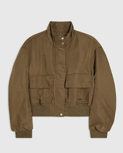 Khaki Funnel Neck Bomber Jacket