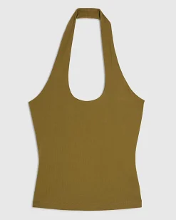 Khaki Halter Neck Tank Top