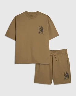 Khaki Japanese T-Shirt and Shorts Set