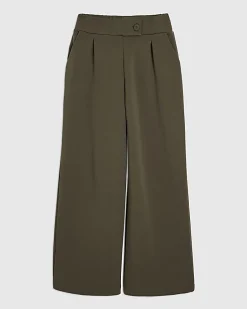 Khaki Jersey Tailored Wide Leg Trousers
