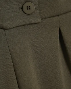 Khaki Jersey Tailored Wide Leg Trousers
