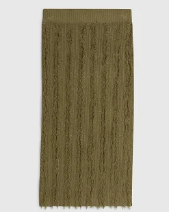 Khaki Knitted Fringed Midi Skirt