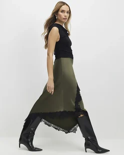 Khaki Lace Hybrid Drape Maxi Dress