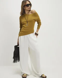 Khaki Linen Blend Asymmetric Knit Jumper